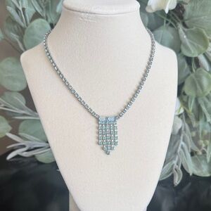 💎 Vintage Aqua Blue Rhinestone Waterfall Necklace